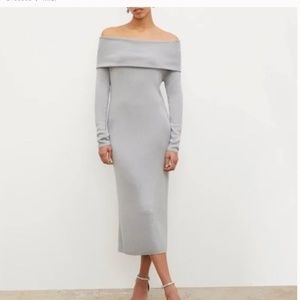 MM Lafleur Off Shoulder Grey Lalita  Knit Jersey Midi Dress, Size Small NWOT